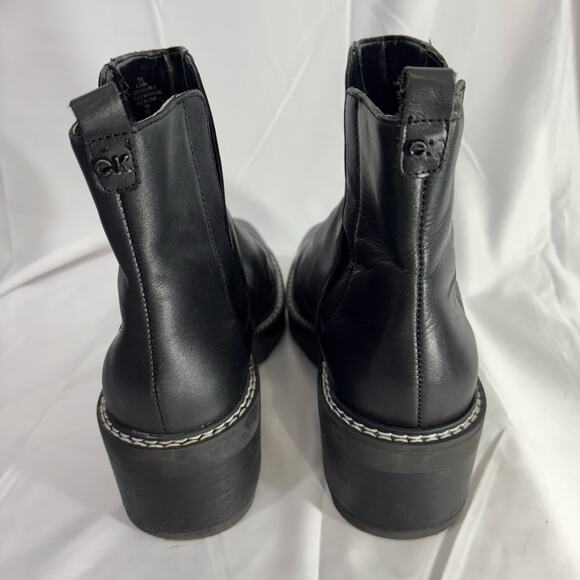Calvin Klein KCAMINA Black Leather Mid-Height Ankle Boots Women’s 11M Side Zip - Picture 3 of 9